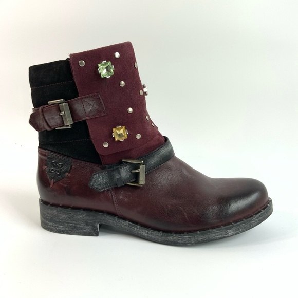 Maciejka Otto Ankle Bootie Maroon Leather Embellished Shoes 6.5 - Picture 2 of 12